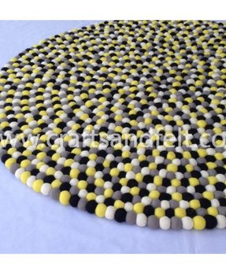 90cm Brimstone Yellow Felt Ball Rug